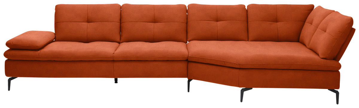 ECKSOFA Flachgewebe Terracotta  - Terracotta/Schwarz, Design, Textil/Metall (344/157cm) - Chilliano