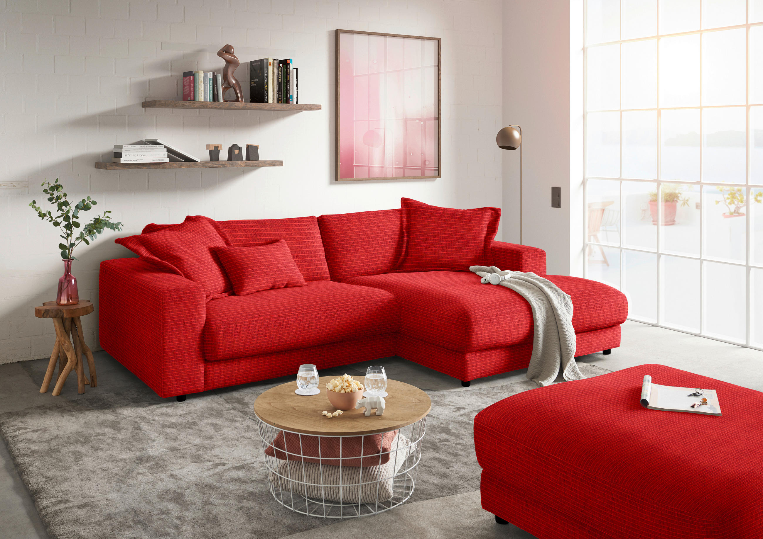 HOCKER in Textil Orange  - Schwarz/Orange, Design, Kunststoff/Textil (100/86/100cm) - Lomoco