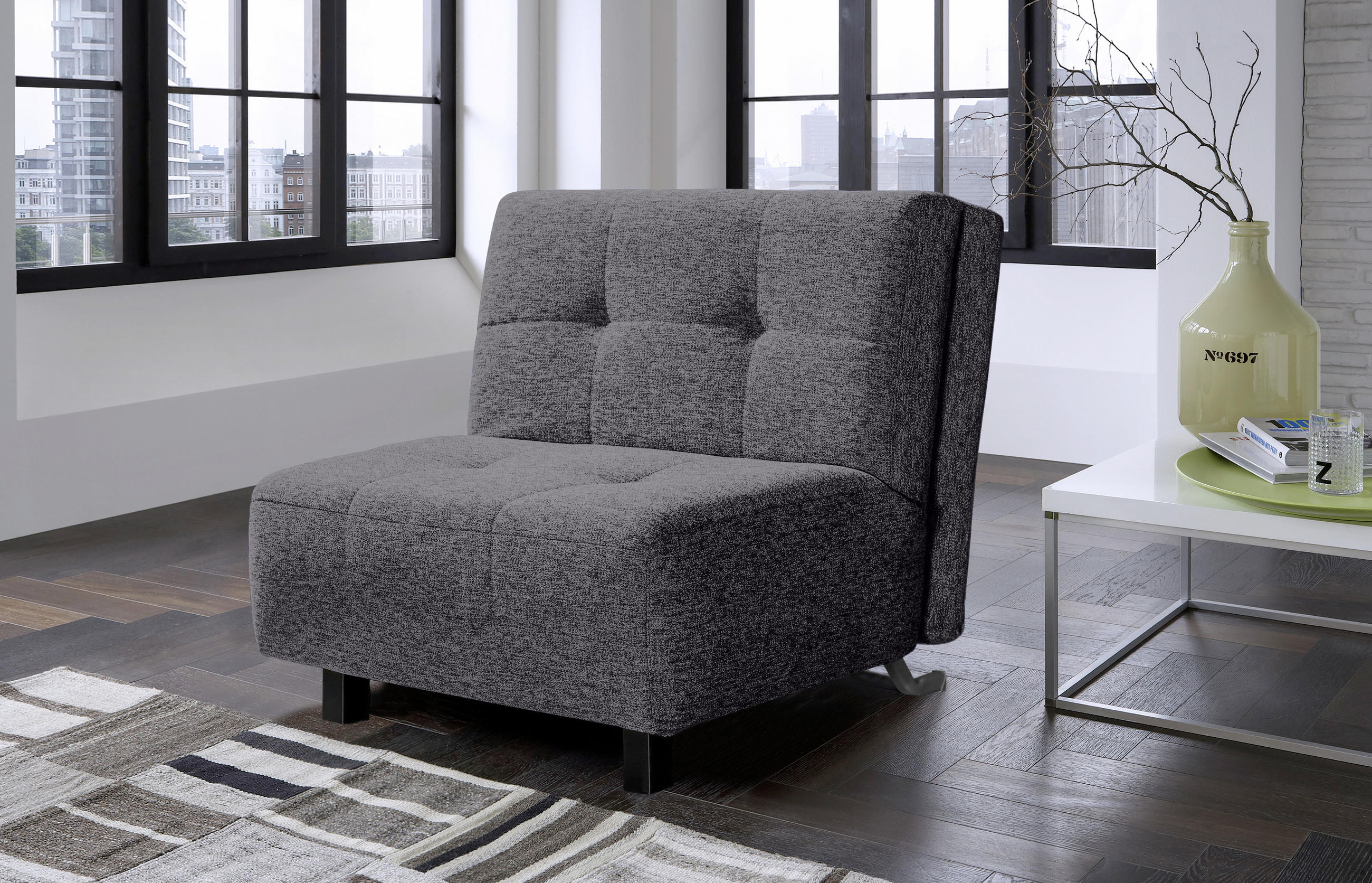 SCHLAFSESSEL in Flachgewebe Grau  - Naturfarben/Grau, Design, Holz/Textil (85/92/102cm) - Novel