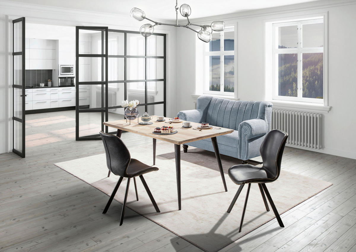 2-SITZER-SOFA in Cord Hellblau  - Dunkelbraun/Hellblau, Design, Holz/Textil (168/96/75cm) - Ambia Home