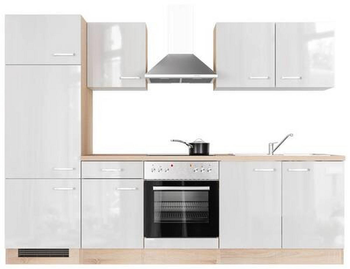KUCHYNSKÁ LINKA VALERO 270 - biela s vysokým leskom/farba ušľachtilej ocele, Modern, kov/kompozitné drevo (270cm) - FlexWell