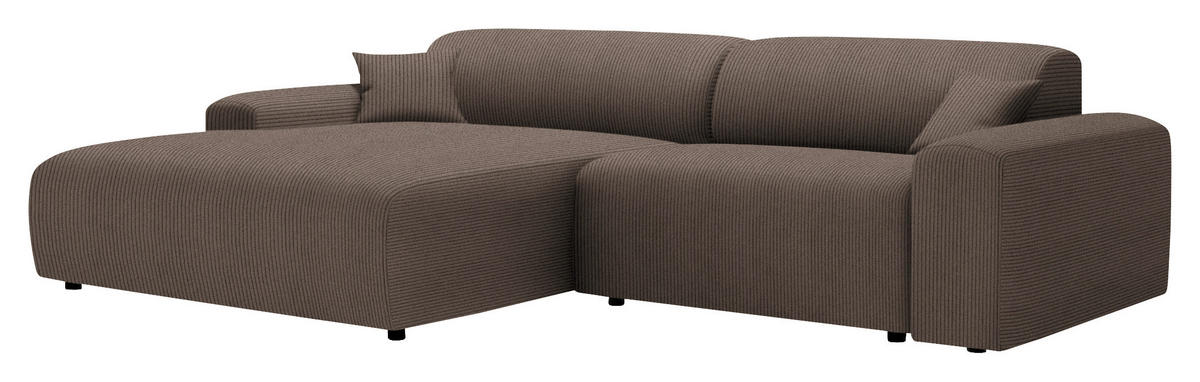ECKSOFA in Velours, Feincord Braun  178/292 cm  - Schwarz/Braun, Design, Kunststoff/Textil (178/292cm) - home24
