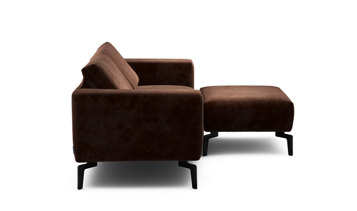Zweisitzer inkl. Hocker Samt Braun  - Schwarz/Braun, Design, Textil/Metall (180/86/86-94cm) - SENSOO