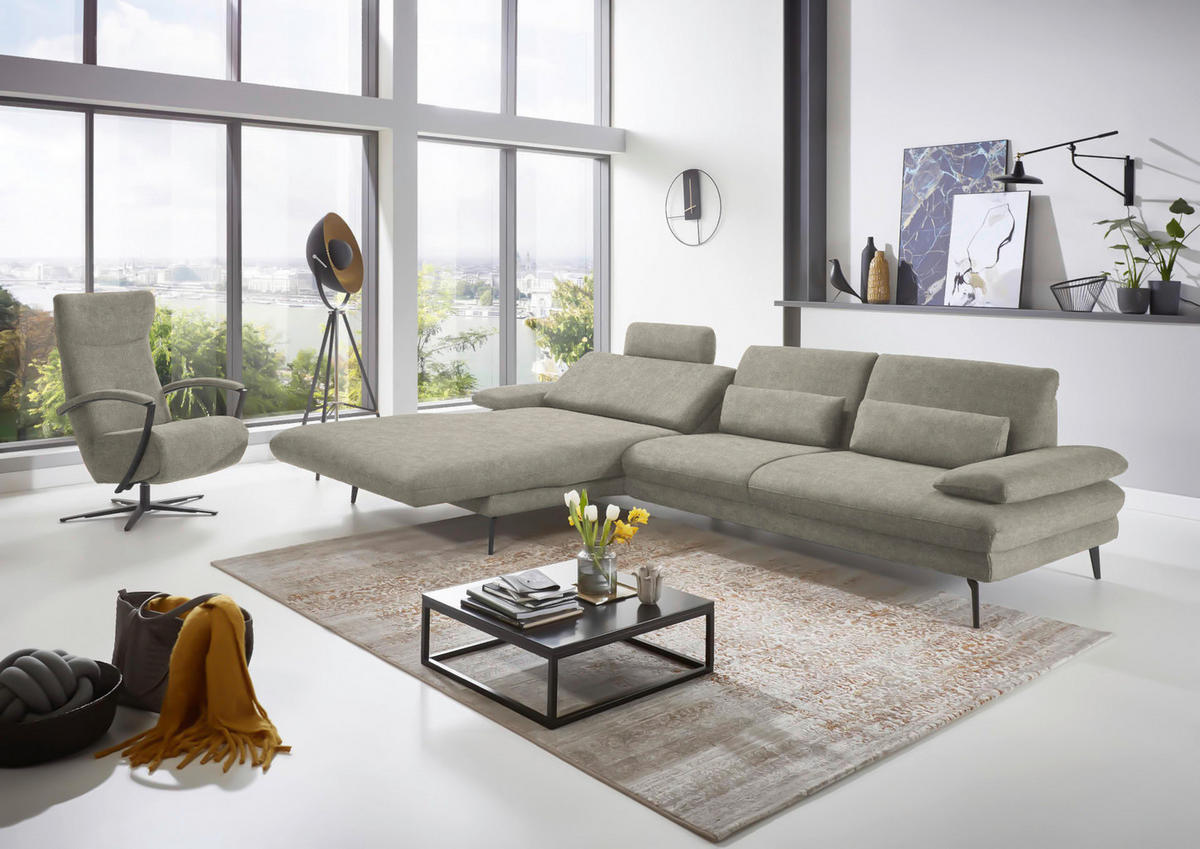 ECKSOFA in Velours Platinfarben  - Platinfarben/Schwarz, Design, Textil/Metall (180/310cm) - Dieter Knoll