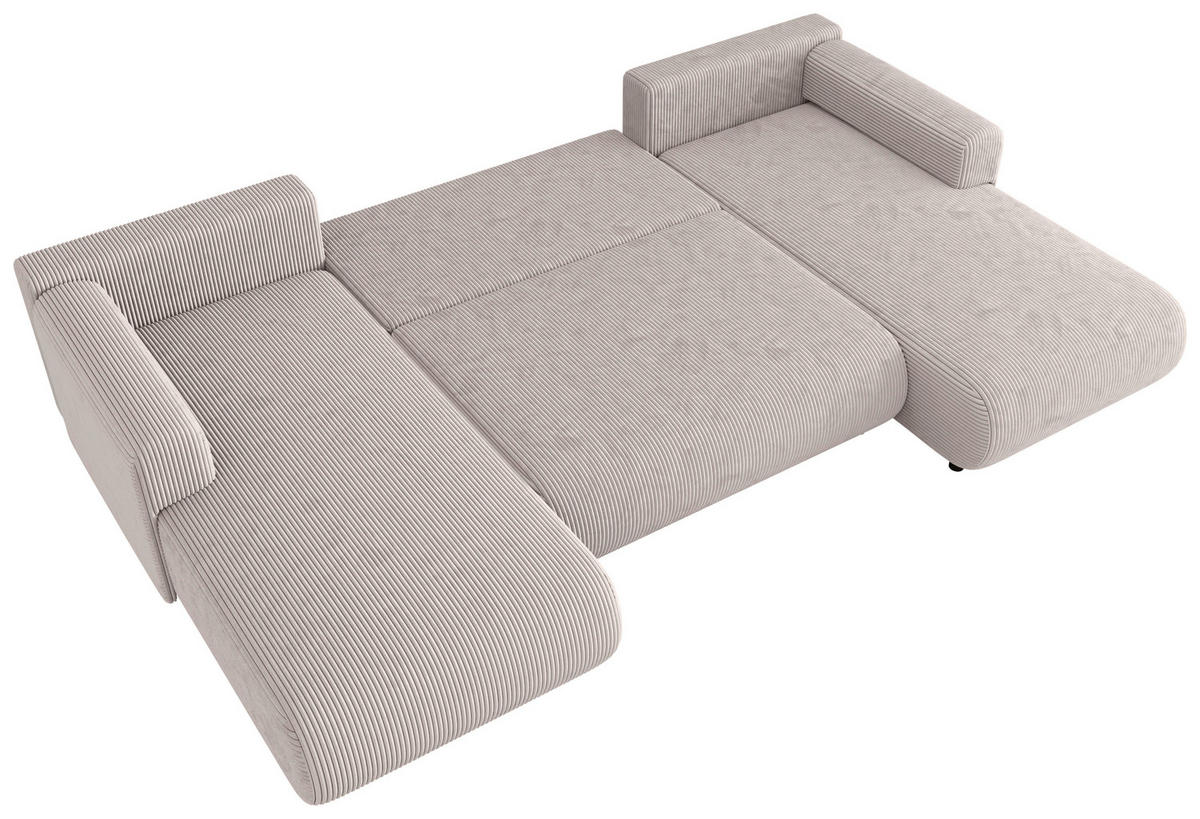 Wohnlandschaft inkl. Funktion Beige Cord  - Beige/Schwarz, KONVENTIONELL, Textil (200/360/200cm) - Xora