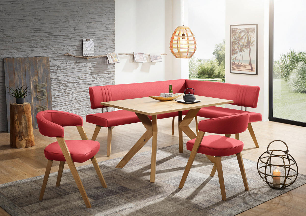 ECKBANK 220/160 cm  in Rot, Wildeiche  - Wildeiche/Eichefarben, Design, Holz/Textil (220/160cm) - Venda