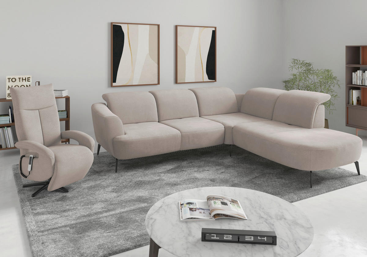 ECKSOFA in Flachgewebe Greige  300/267 cm  - Greige/Schwarz, KONVENTIONELL, Textil/Metall (300/267cm) - Sit & More