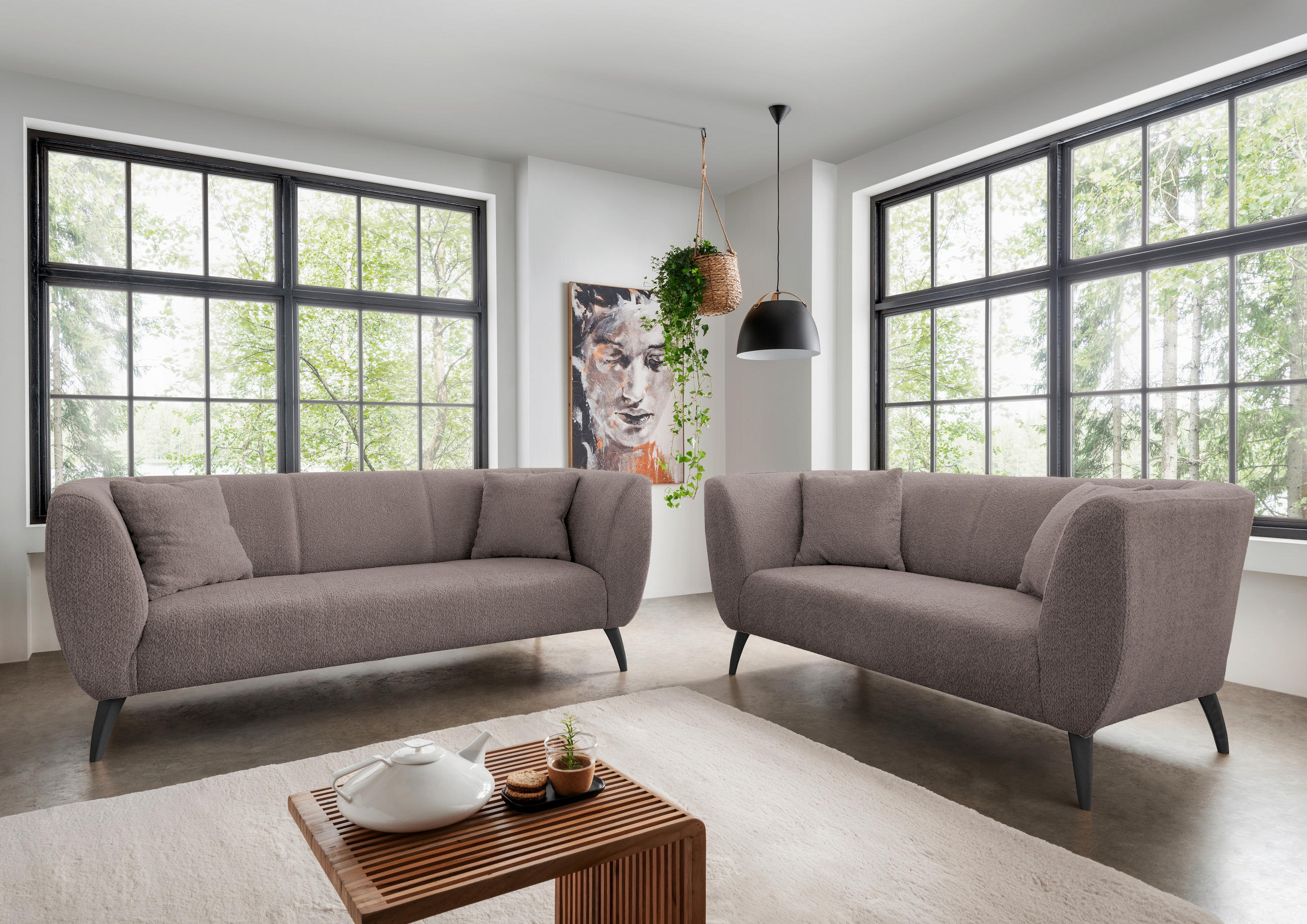 3-SITZER-SOFA in Bouclé Taupe  - Taupe/Schwarz, MODERN, Holz/Textil (208/83/88cm) - MID.YOU