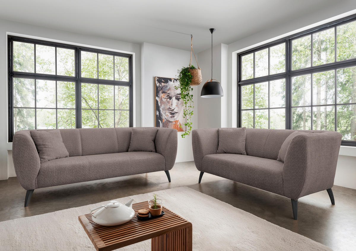 2-SITZER-SOFA in Bouclé Taupe  - Taupe/Schwarz, Modern, Holz/Textil (172/83/88cm) - MID.YOU