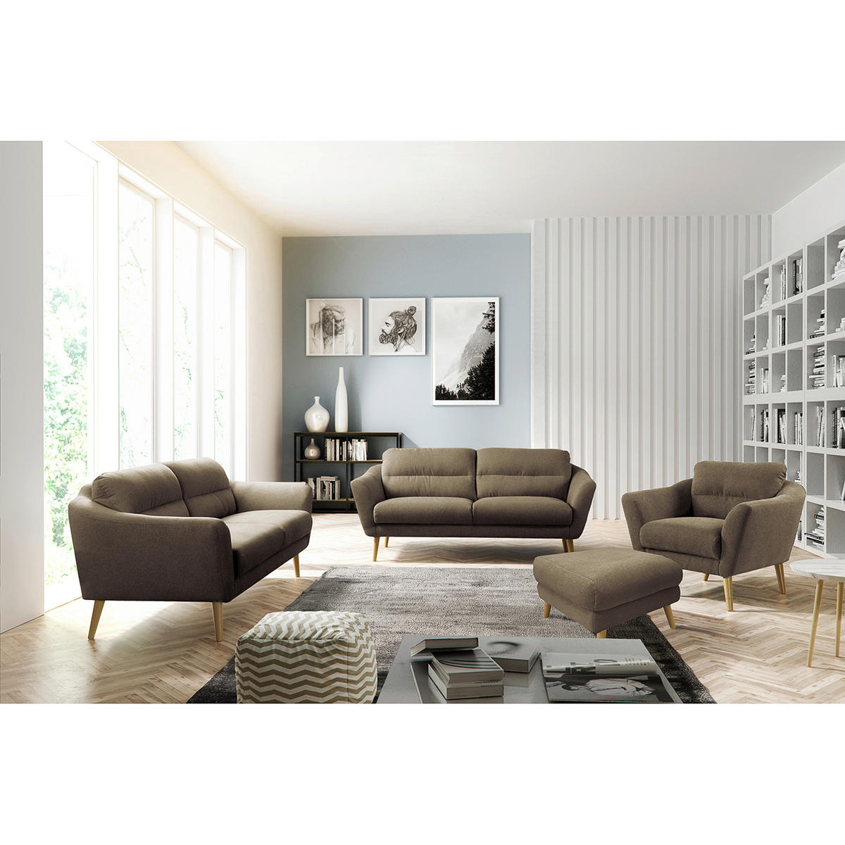 HOCKER Webstoff Braun  - Buchefarben/Braun, Design, Holz/Textil (61/49/65cm) - Livetastic