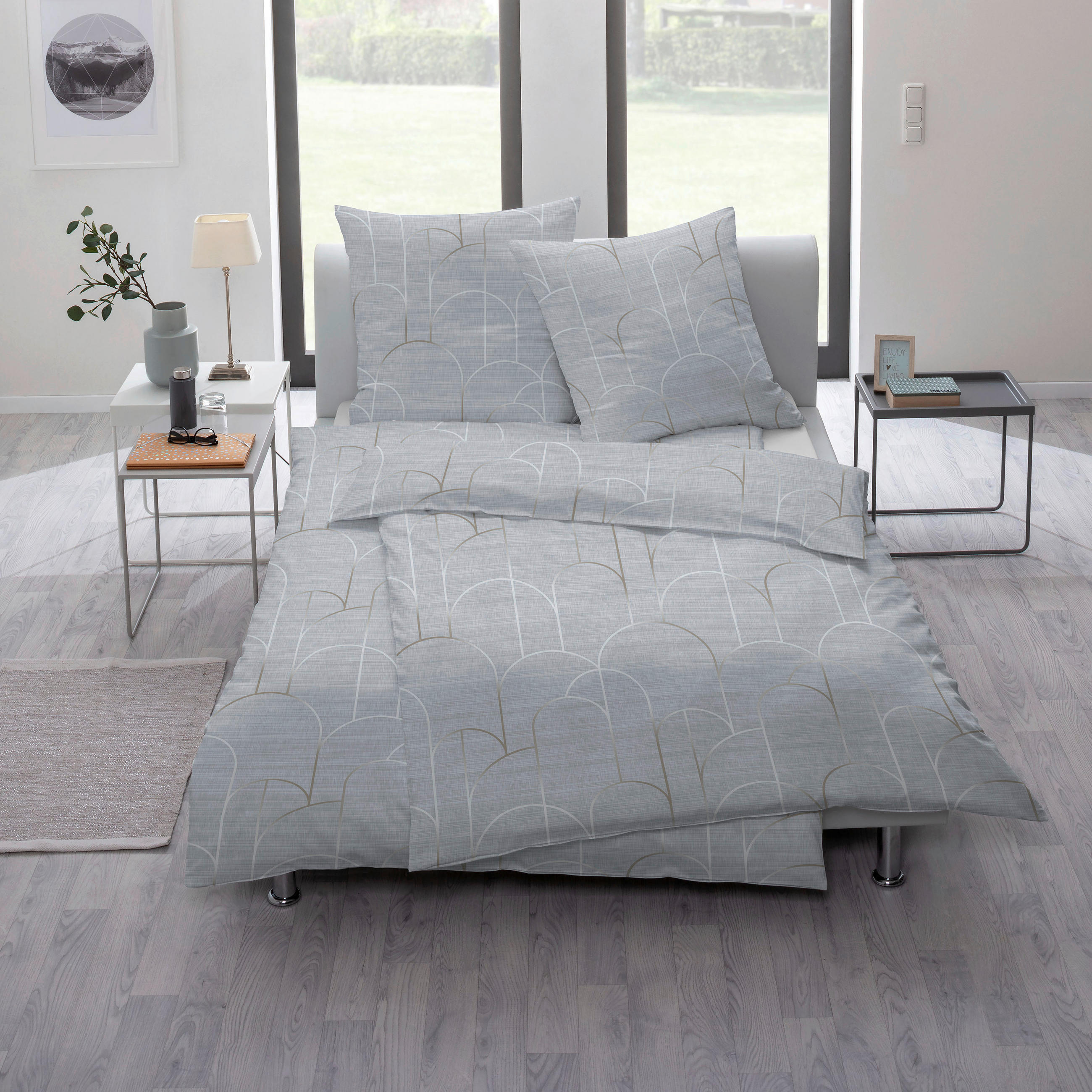 BETTWÄSCHE ATELIER Makosatin 155/220 cm  - Silberfarben, Design, Textil (155/220cm) - Estella