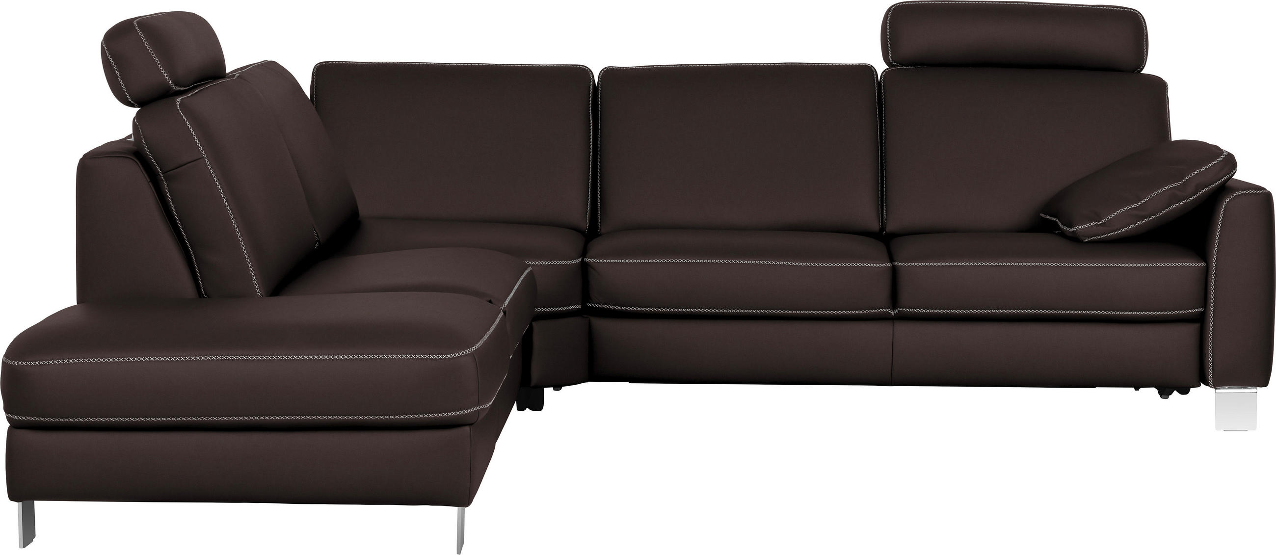 ECKSOFA in Echtleder Dunkelbraun  - Chromfarben/Dunkelbraun, KONVENTIONELL, Leder/Metall (245/272cm) - Valdera