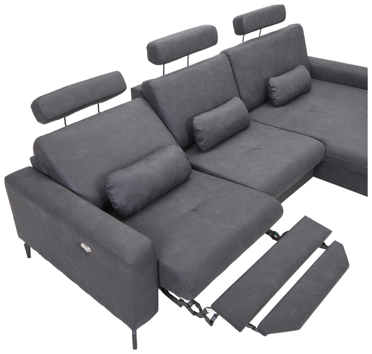 ECKSOFA in Mikrofaser Anthrazit  302/180 cm  - Anthrazit/Schwarz, KONVENTIONELL, Textil/Metall (302/180cm) - Carryhome
