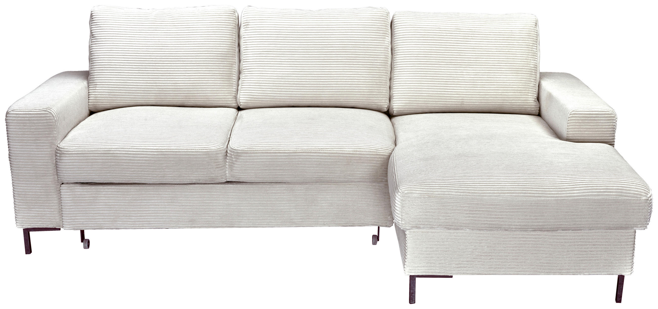 ECKSOFA Naturfarben Cord Rückenkissen, Bettkasten, Schlaffunktion, Rücken echt, Liegefläche im Originalstoff  - Schwarz/Naturfarben, KONVENTIONELL, Textil/Metall (240/150cm) - Carryhome