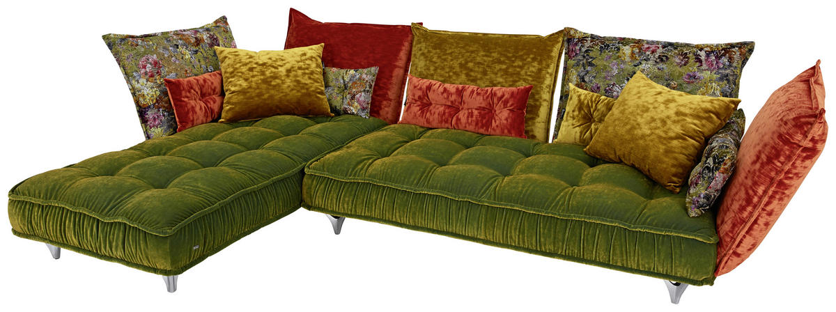 ECKSOFA in Velours Multicolor  219/349 cm  - Multicolor, Trend, Textil/Metall (219/349cm) - Bretz