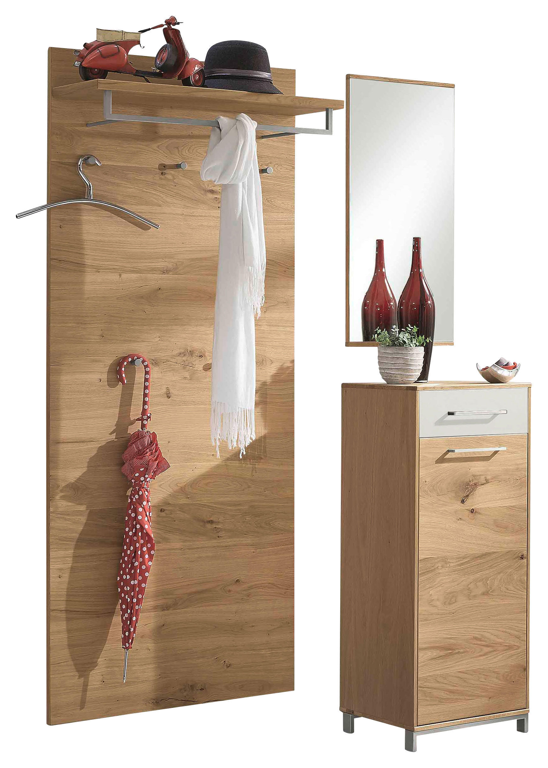 GARDEROBE Weiß, Eichefarben  - Eichefarben/Weiß, Design, Glas/Holz (135/195/37cm)