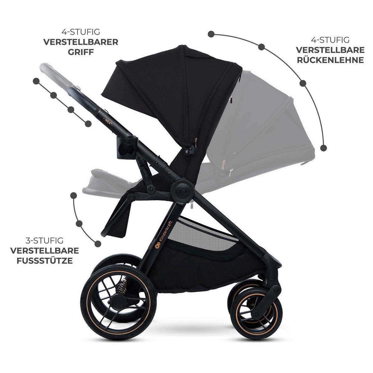 KINDERWAGENSET Nea 2  - Schwarz Hochglanz/Schwarz, Basics, Kunststoff/Textil (81/60/112cm) - Kinderkraft