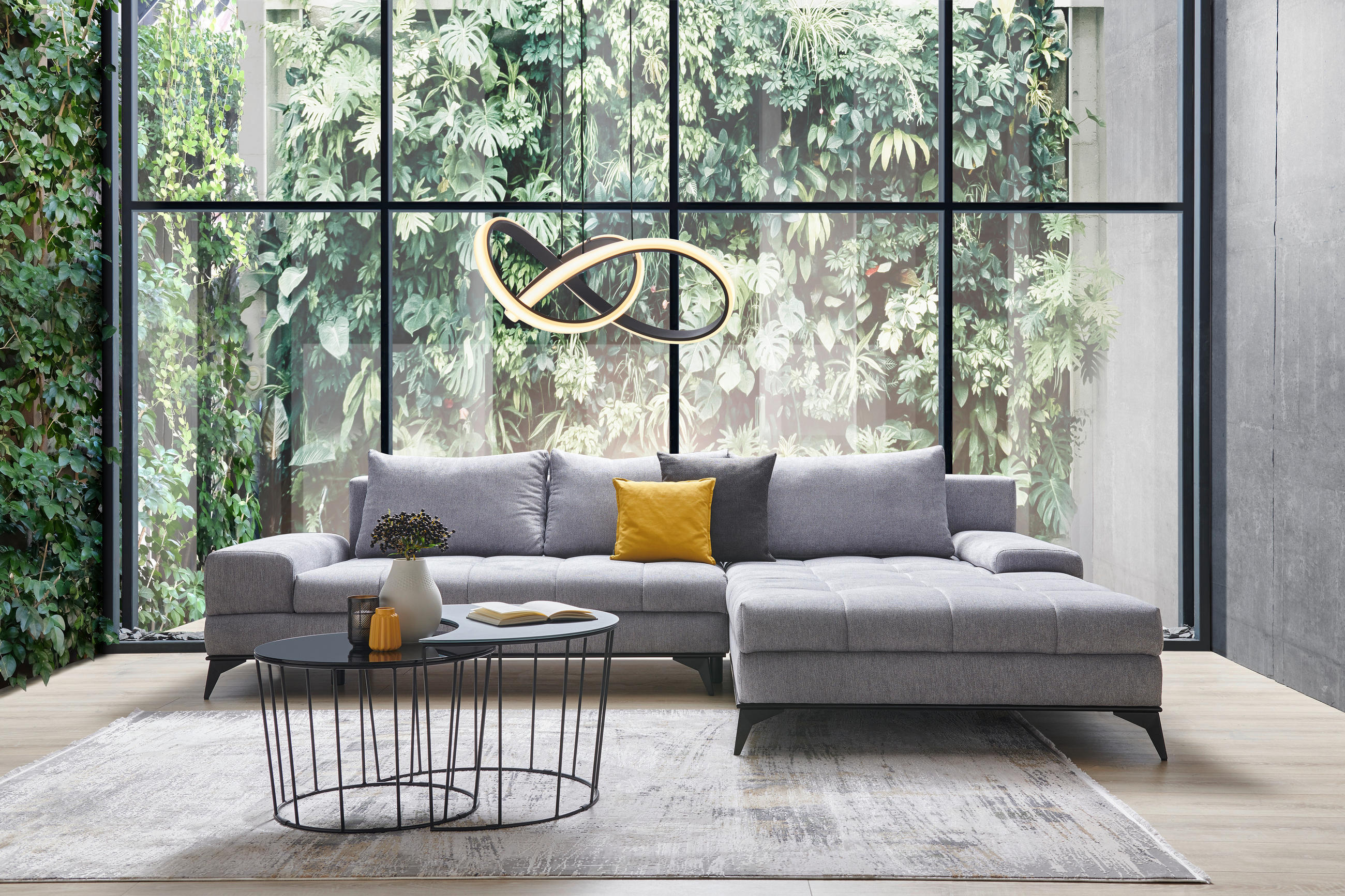 KUTNA GARNITURA tekstil  svijetlo siva   - svijetlo siva/crna, Design, tekstil/metal (315/212cm) - Carryhome
