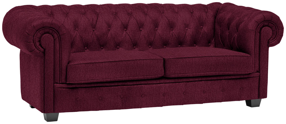 CHESTERFIELD-SOFA in Webstoff Bordeaux  - Wengefarben/Bordeaux, Lifestyle, Holz/Textil (206/76,5/96cm) - Landscape