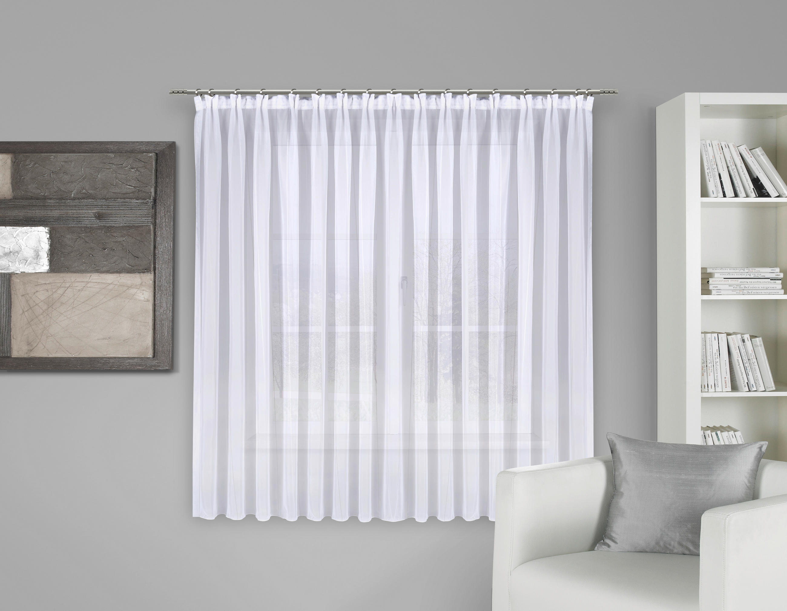 FERTIGSTORE  halbtransparent   450/145 cm  - Weiß/Grau, Basics, Textil (450/145cm) - Esposa