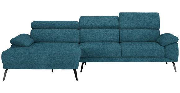 ECKSOFA in Velours Petrol  - Petrol/Schwarz, Design, Textil/Metall (187/295cm) - Novel