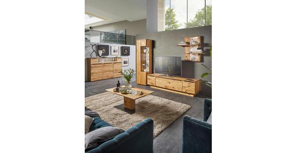 WOHNWAND  in Eichefarben  320/205,7/53,7 cm  - Eichefarben/Schwarz, Natur, Glas/Holz (320/205,7/53,7cm) - Valnatura