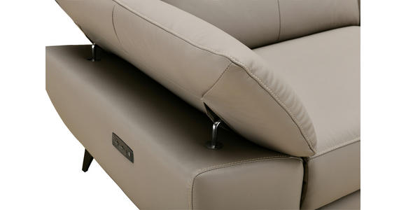 Ecksofa inkl. Funktionen Taupe Echtleder, Kombination Echtleder/Lederlook Lederlook Armteilverstellung, Kopfteilverstellung, Relaxfunktion  - Taupe/Schwarz, Design, Textil/Metall (274/222cm) - Xora