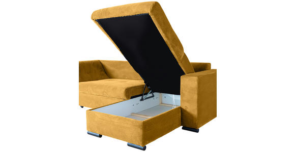 ECKSOFA in Cord Senfgelb  - Senfgelb/Schwarz, KONVENTIONELL, Textil/Metall (258/168cm) - Carryhome