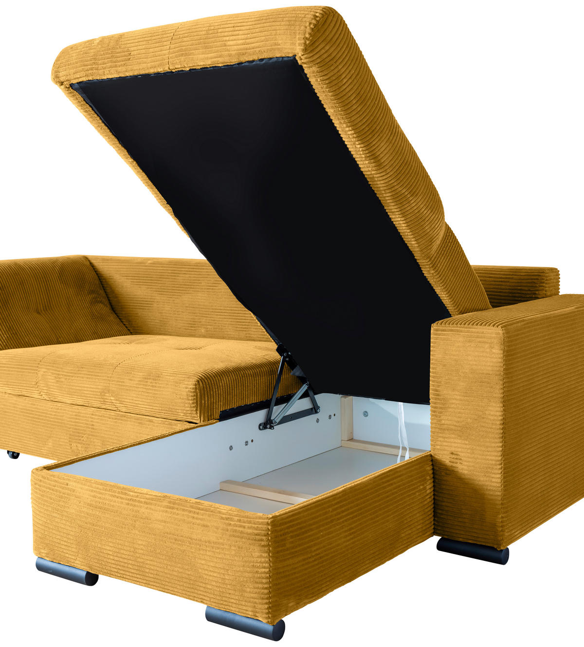 ECKSOFA in Cord Senfgelb  - Senfgelb/Schwarz, KONVENTIONELL, Textil/Metall (258/168cm) - Carryhome