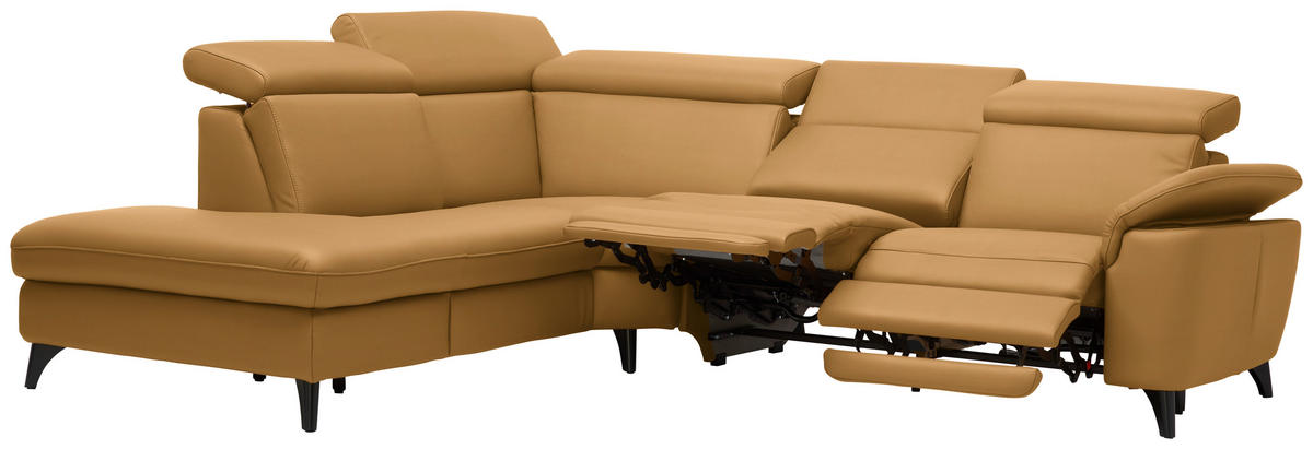 ECKSOFA in Echtleder Cognac  - Cognac/Schwarz, Design, Leder/Metall (239/285cm) - Cantus