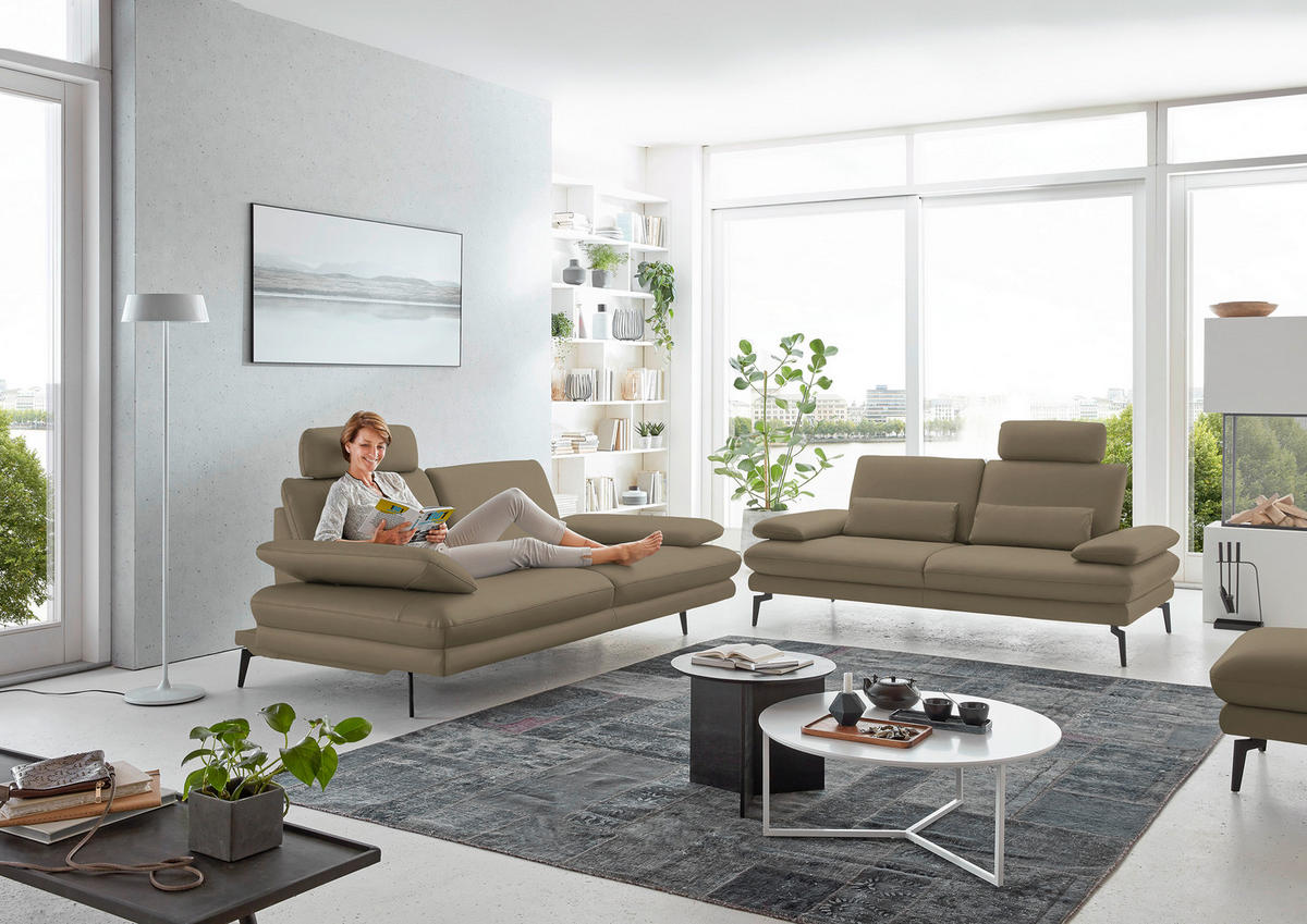 2,5-SITZER in Leder Beige  - Beige/Schwarz, Design, Leder/Metall (196/86/104cm) - Dieter Knoll