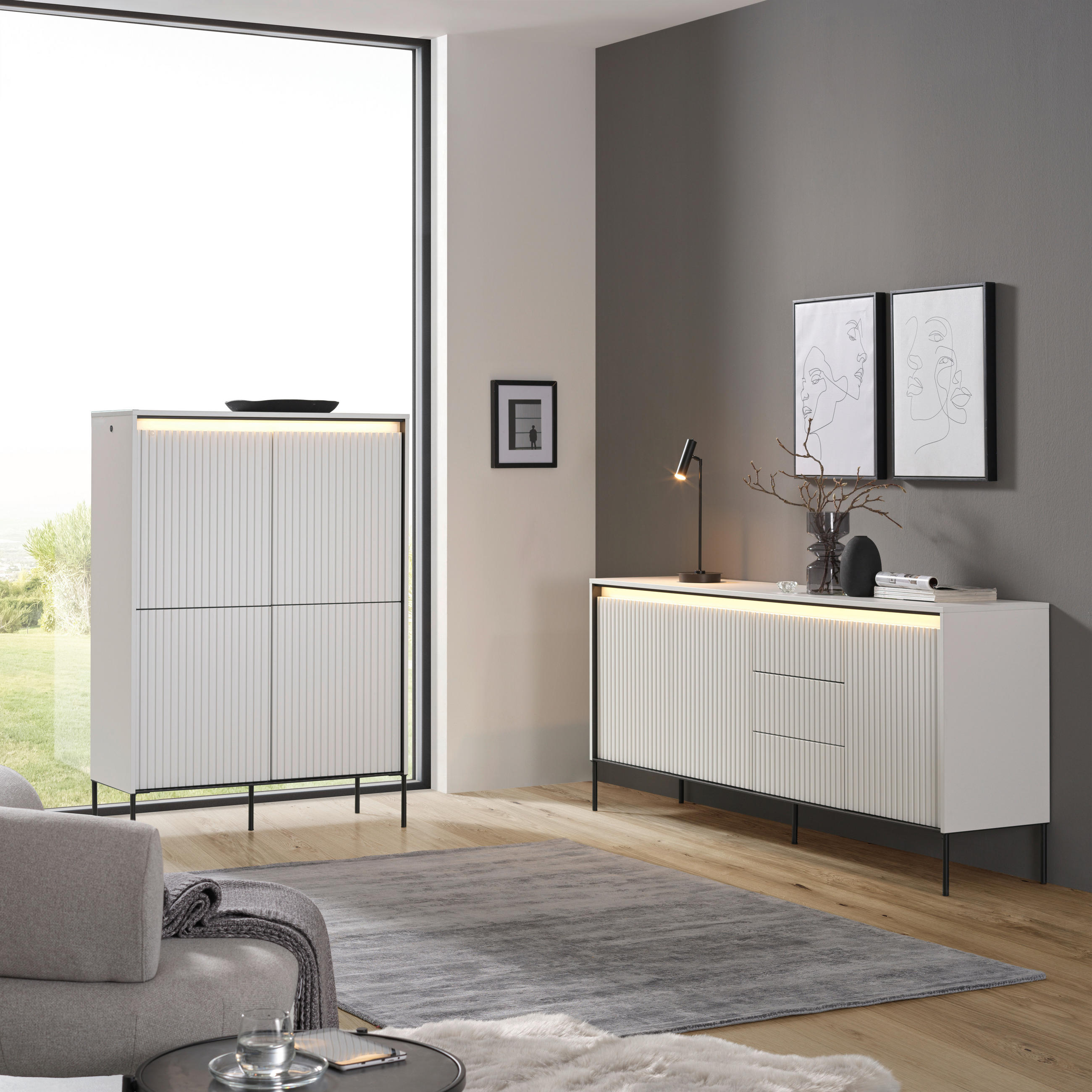 SIDEBOARD 192/82/40 cm  in Weiß  - Schwarz/Weiß, Design, Holzwerkstoff (192/82/40cm) - Hom`in