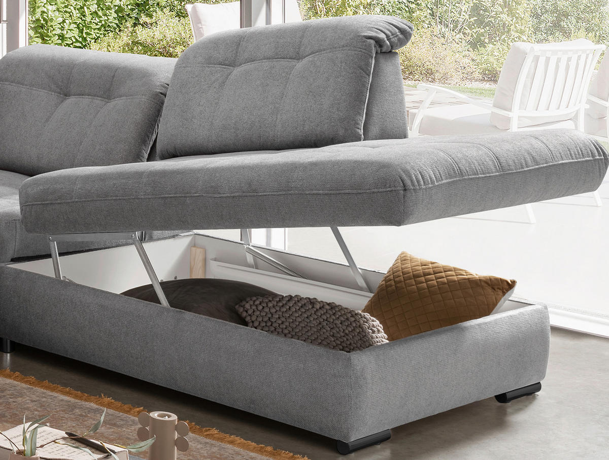 WOHNLANDSCHAFT in Chenille Silberfarben  - Silberfarben/Schwarz, Modern, Textil/Metall (184/387/252cm) - Livetastic