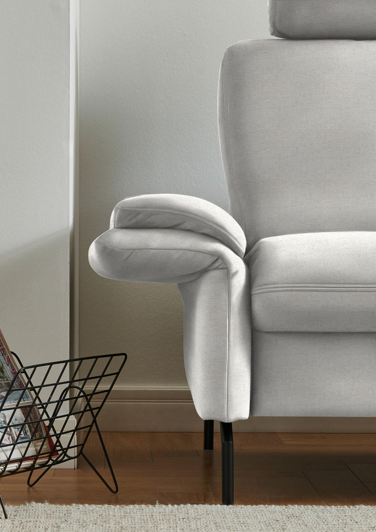 ECKSOFA in Flachgewebe Alabasterfarben  241/190 cm  - Alabasterfarben/Schwarz, KONVENTIONELL, Textil/Metall (241/190cm) - Beldomo Comfort