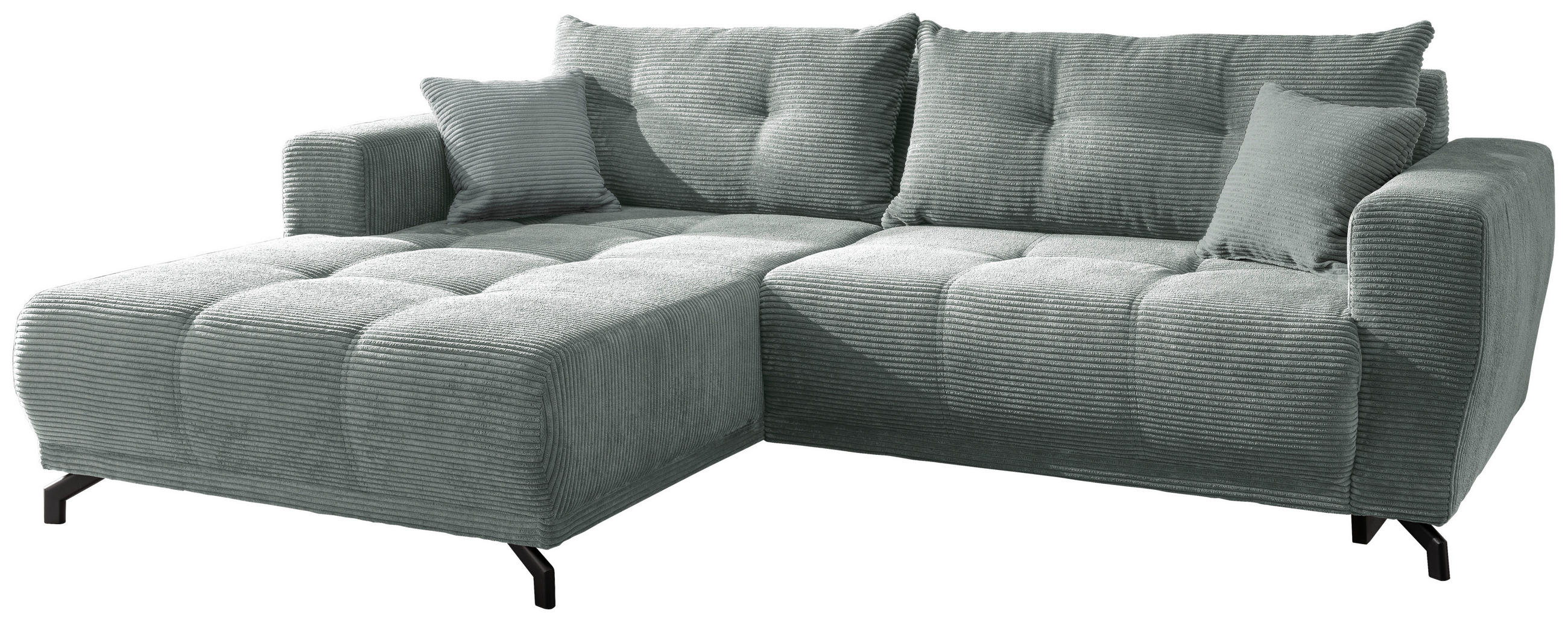 ECKSOFA in Cord Hellblau  - Schwarz/Hellblau, Modern, Holz/Textil (177/246cm) - MID.YOU