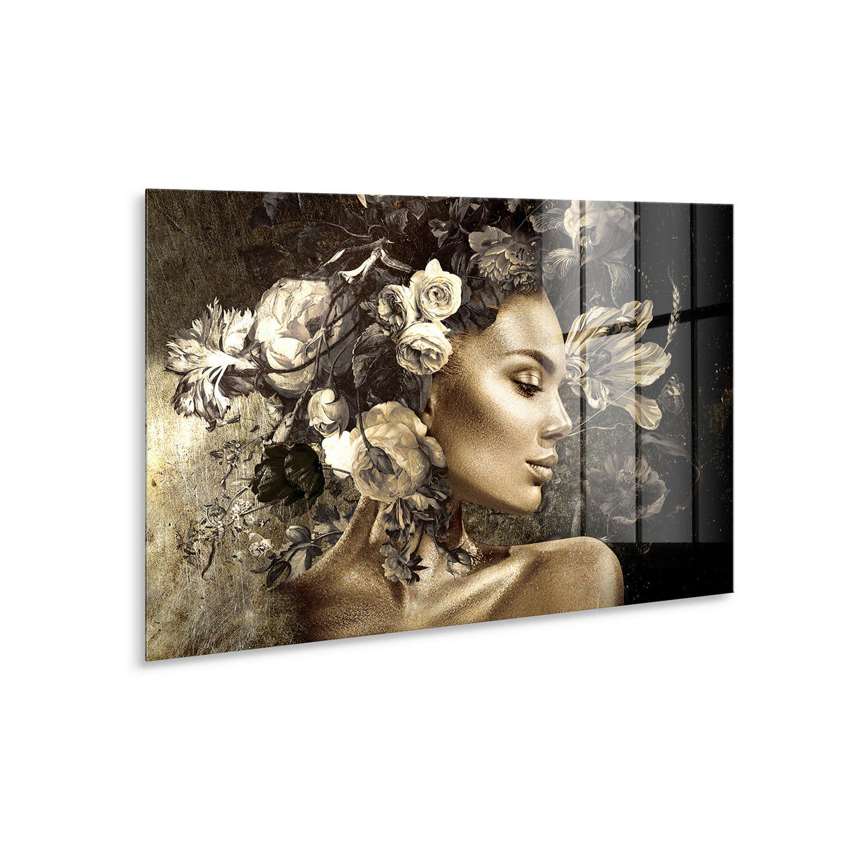 GLASBILD Frauen 70/100 cm  - Goldfarben/Schwarz, Basics, Glas/Papier (70/100cm)