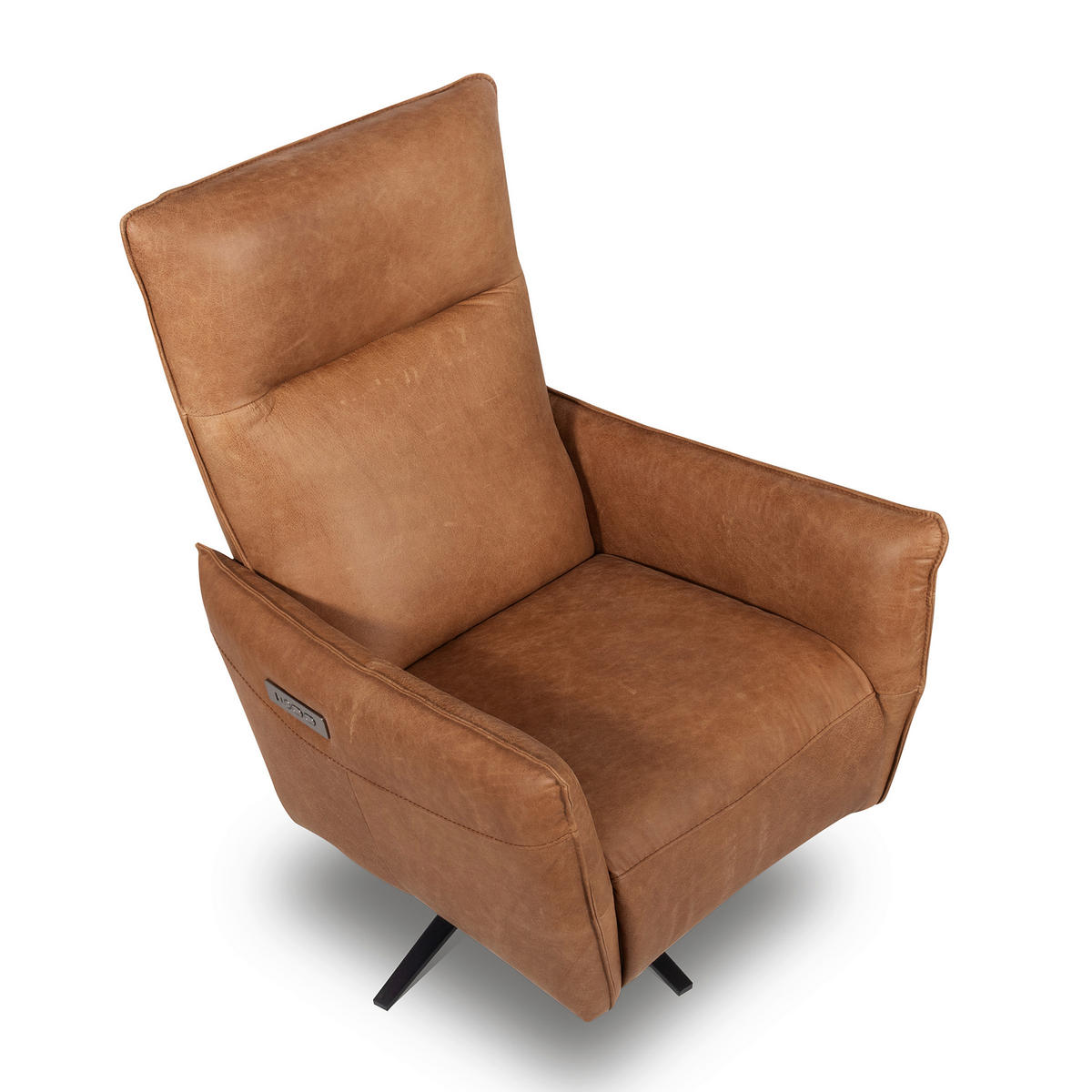 RELAXSESSEL Leder Cognac  - Cognac/Schwarz, Design, Leder/Metall (77/107/88cm) - Livetastic