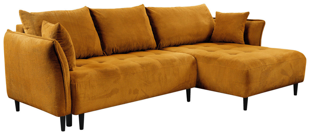 ECKSOFA in Chenille Currygelb  - Currygelb/Schwarz, Konventionell, Holz/Textil (290/160cm) - MID.YOU