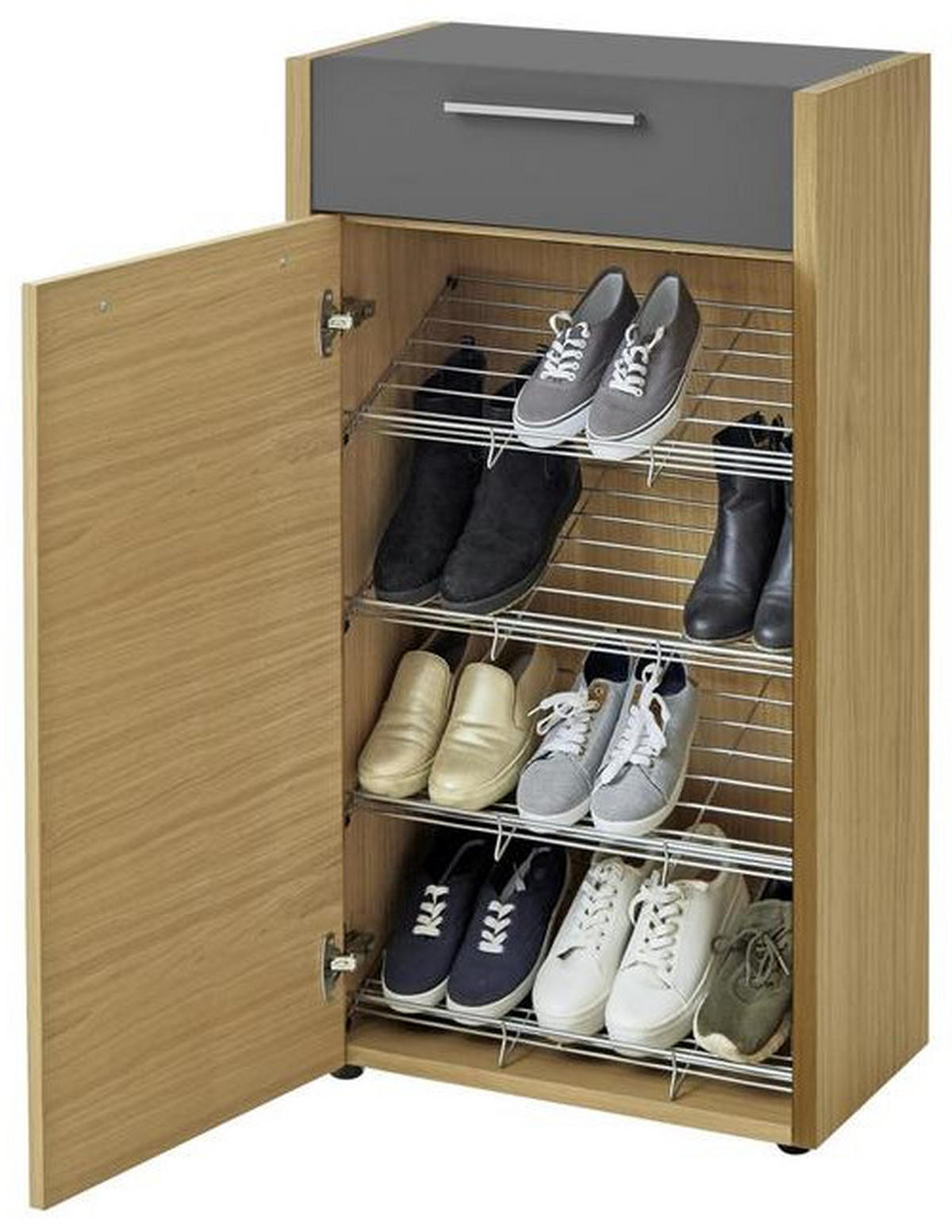SCHUHSCHRANK Eiche, Balkeneiche furniert Grau, Eichefarben  - Eichefarben/Silberfarben, Design, Holz/Kunststoff (61/103/37cm)