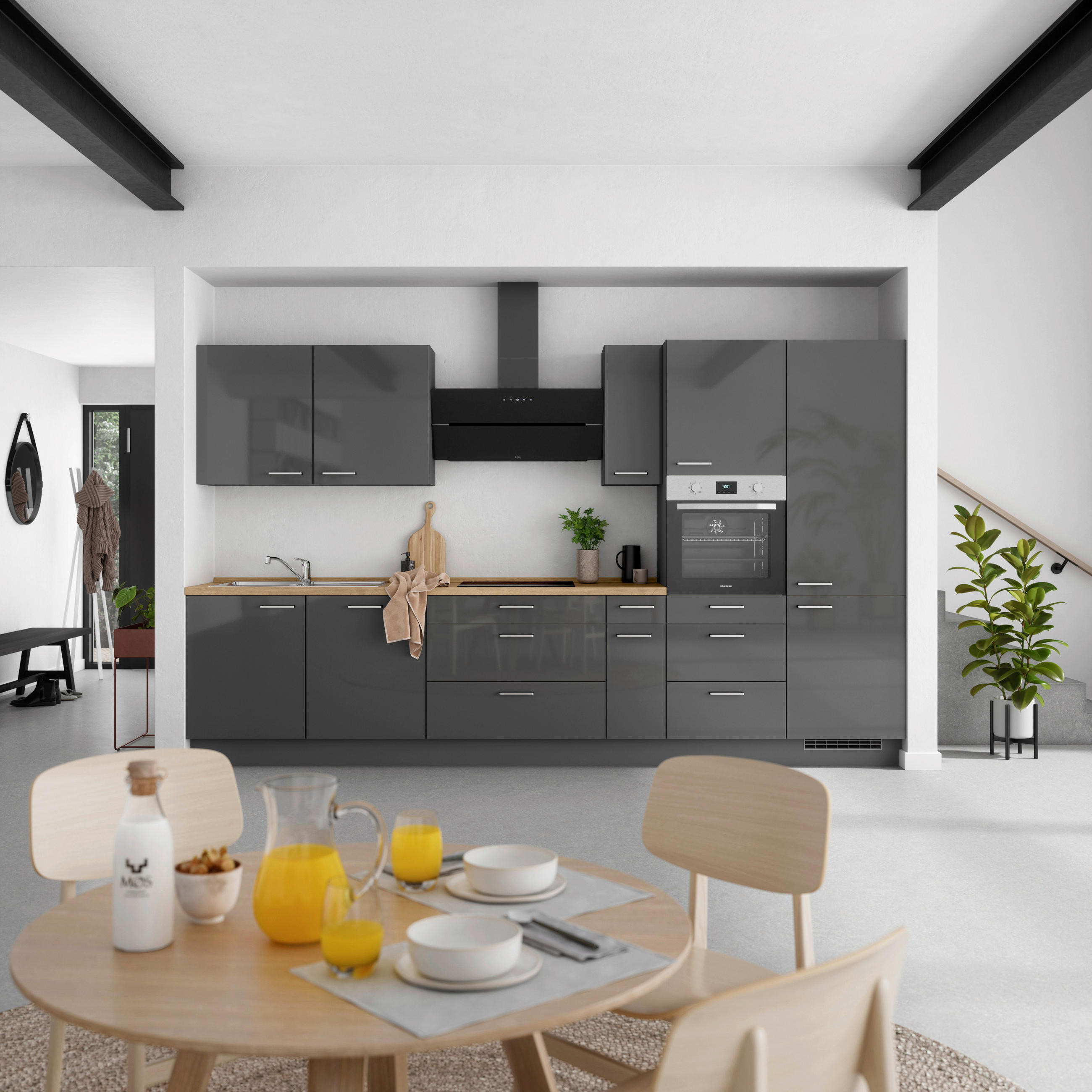 KÜCHENBLOCK Flash 360 cm  in Eichefarben, Schieferfarben  - Schieferfarben/Edelstahlfarben, MODERN, Holzwerkstoff/Metall (360cm) - Nobilia