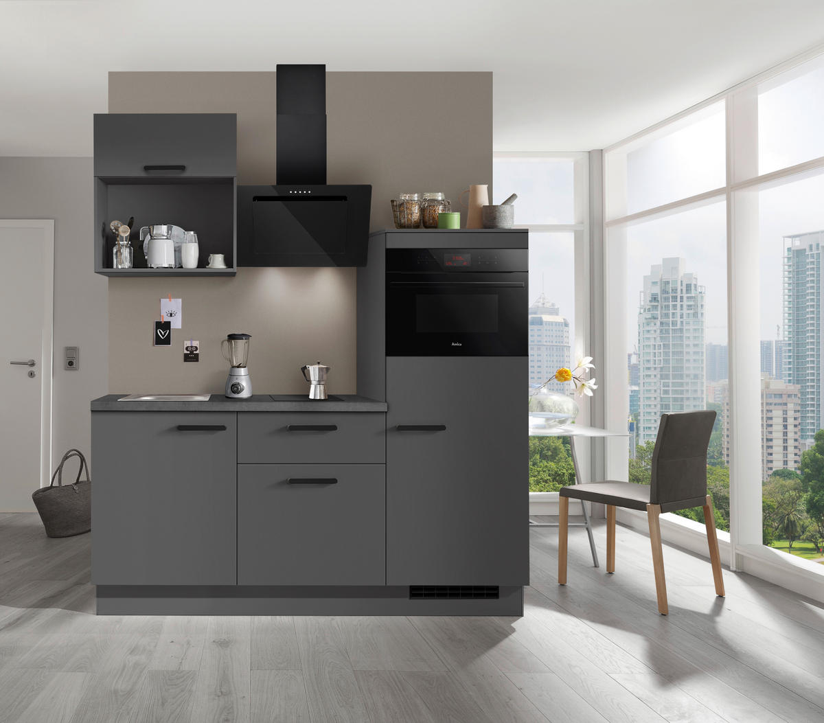 KÜCHENBLOCK 180 cm   in Graphitfarben  - Schieferfarben/Schwarz, Basics, Holzwerkstoff/Metall (180cm) - Impuls