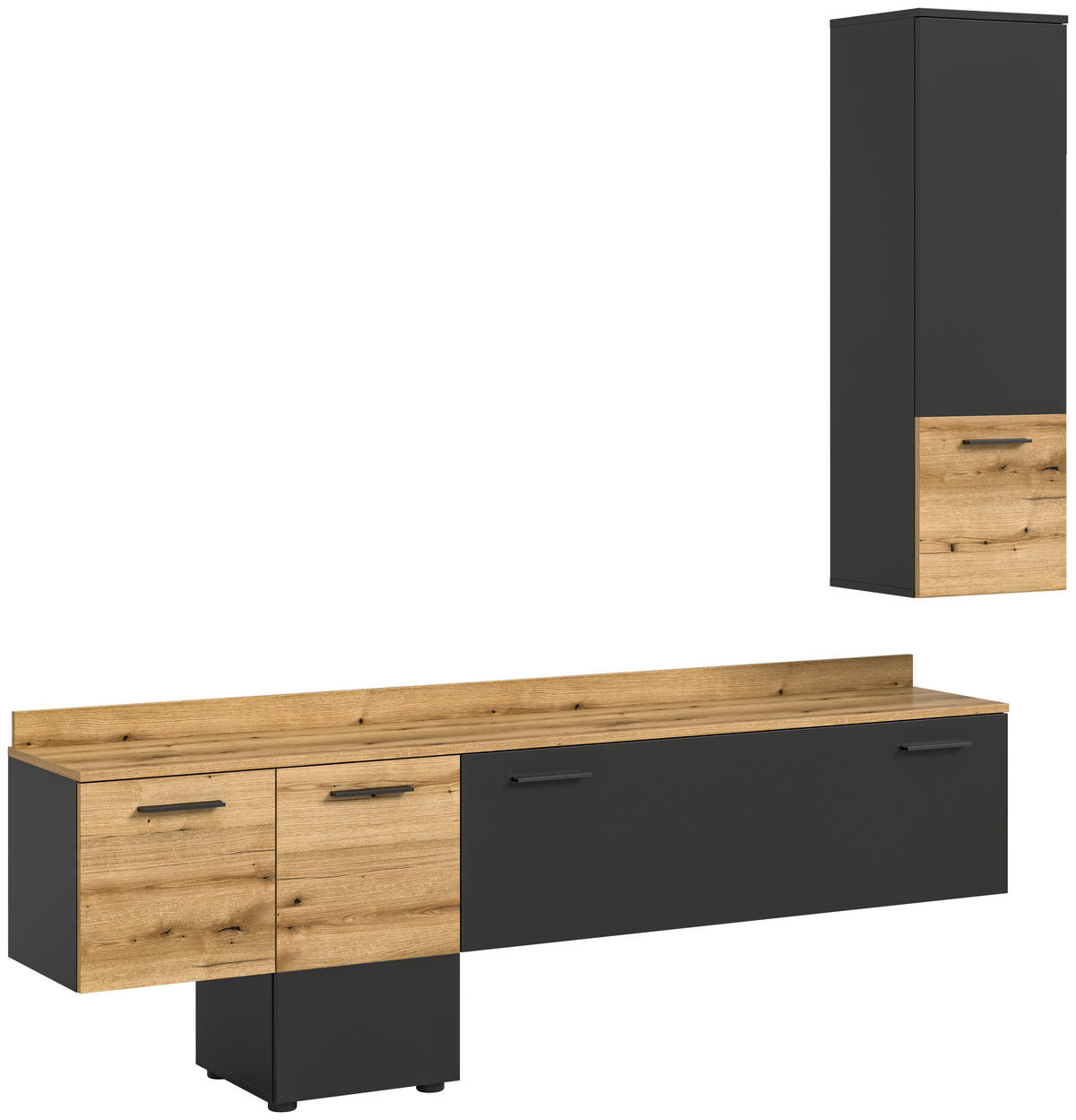 WOHNWAND 2-teilig  in Eichefarben, Grau  195/196/37 cm  - Eichefarben/Schwarz, Design, Holzwerkstoff/Kunststoff (195/196/37cm) - Livetastic