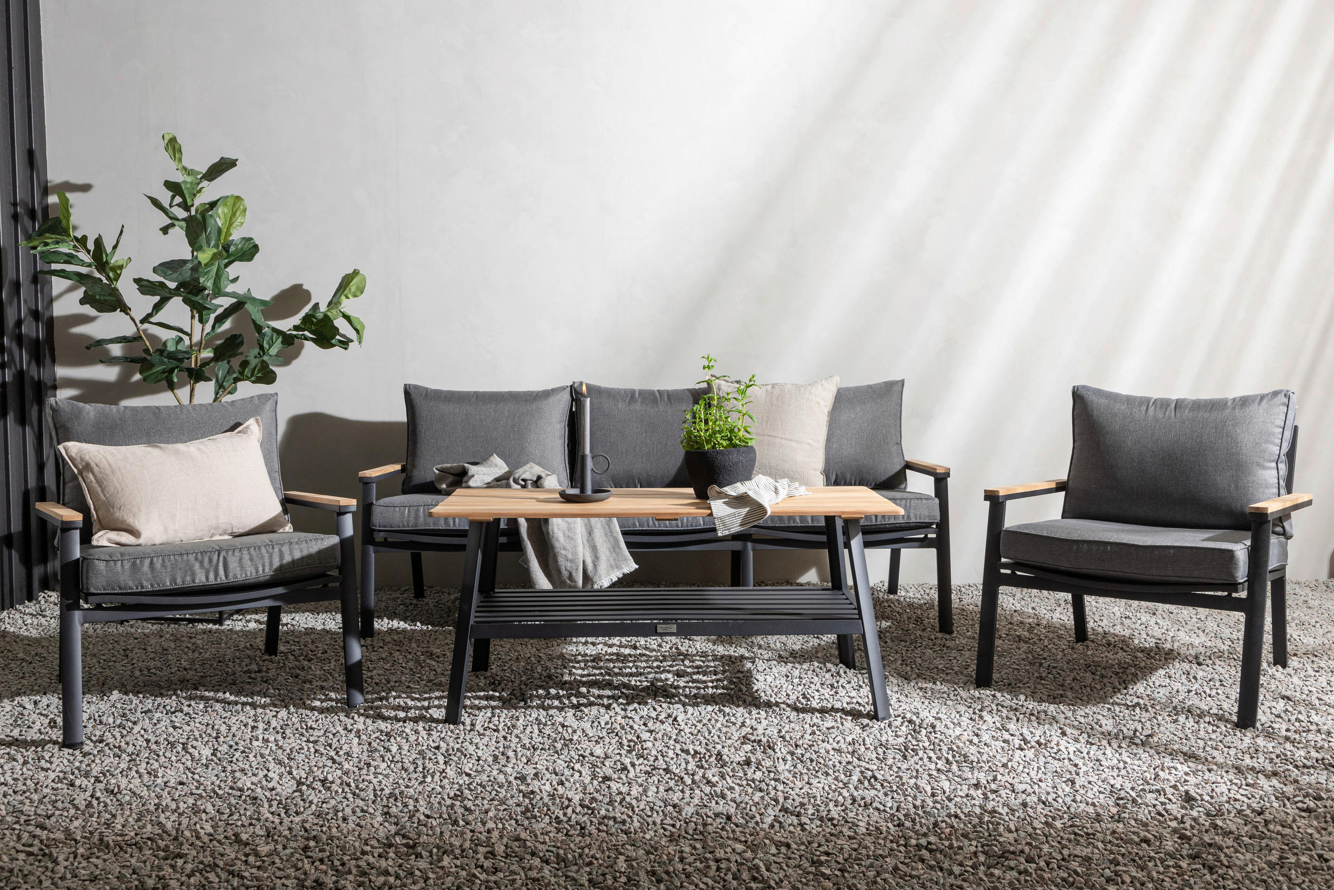 LOUNGEGRUPP 4 delar  - grå/svart, Basics, metall/trä (206/206/76cm)