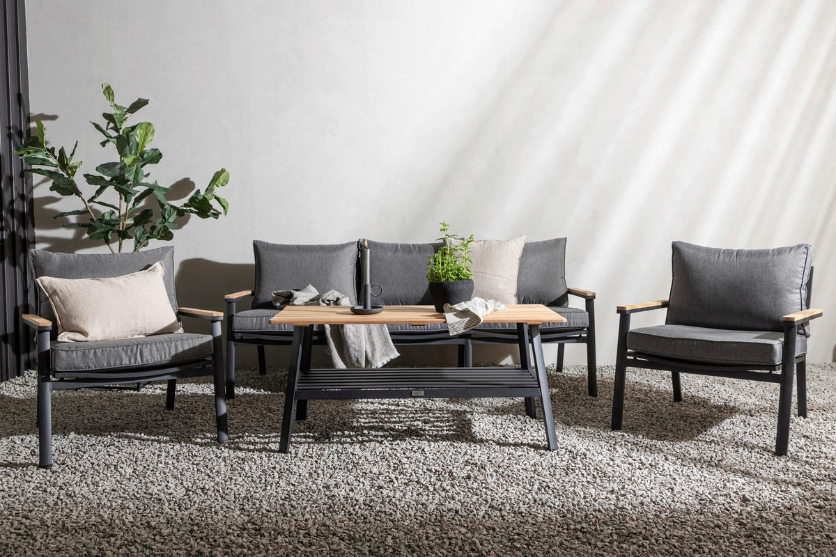 LOUNGEGRUPP 4 delar  - grå/svart, Basics, metall/trä (206/206/76cm)