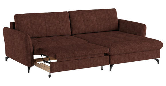 ECKSOFA in Flachgewebe, Leinenoptik Rotbraun  - Rotbraun/Schwarz, Design, Textil/Metall (242/170cm) - Xora