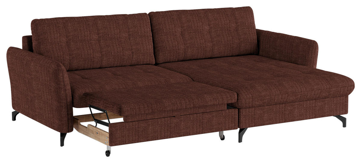 ECKSOFA in Flachgewebe, Leinenoptik Rotbraun  - Rotbraun/Schwarz, Design, Textil/Metall (242/170cm) - Xora