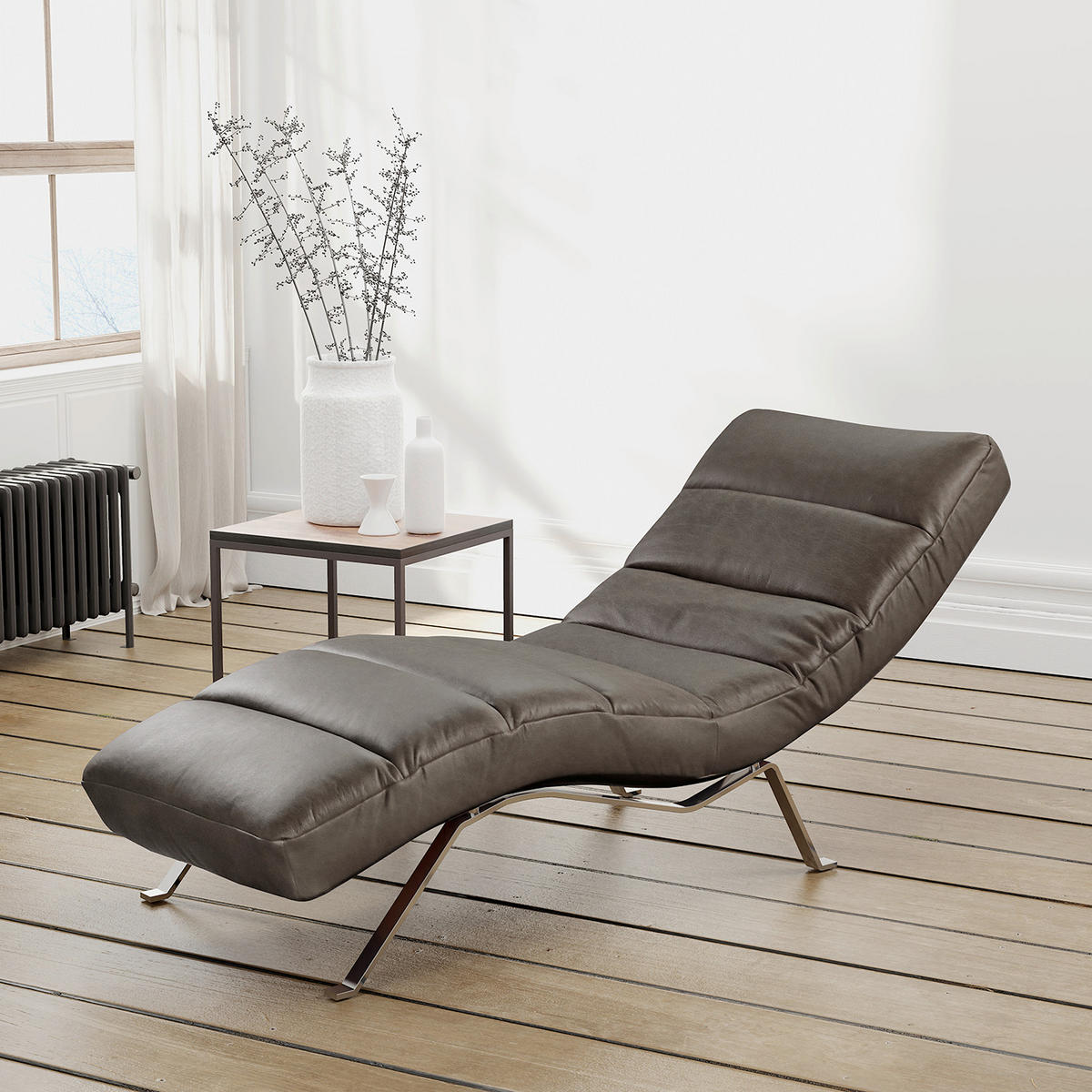 RELAXLIEGE in Echtleder Fango  - Fango/Silberfarben, Design, Leder/Metall (65/65-95/171cm) - Livetastic