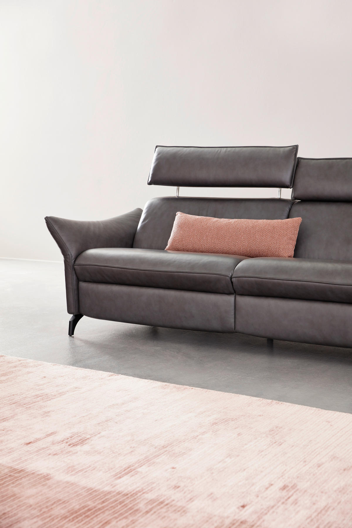 SOFA Echtleder Grau  - Edelstahlfarben/Grau, Design, Leder/Metall (194/94/95cm) - Himolla