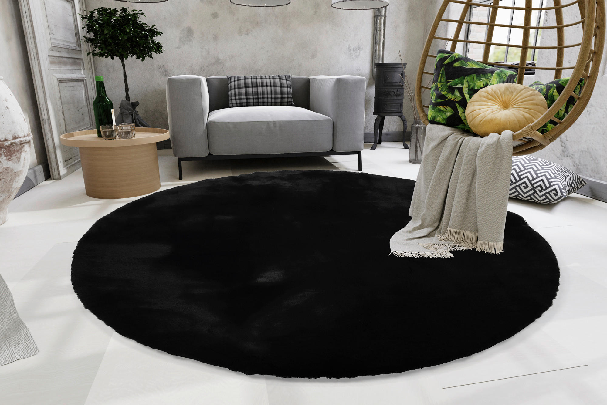 HOCHFLORTEPPICH 160/160 cm Silky Haven Schwarz  - Schwarz, Basics, Textil (160/160cm) - Novel
