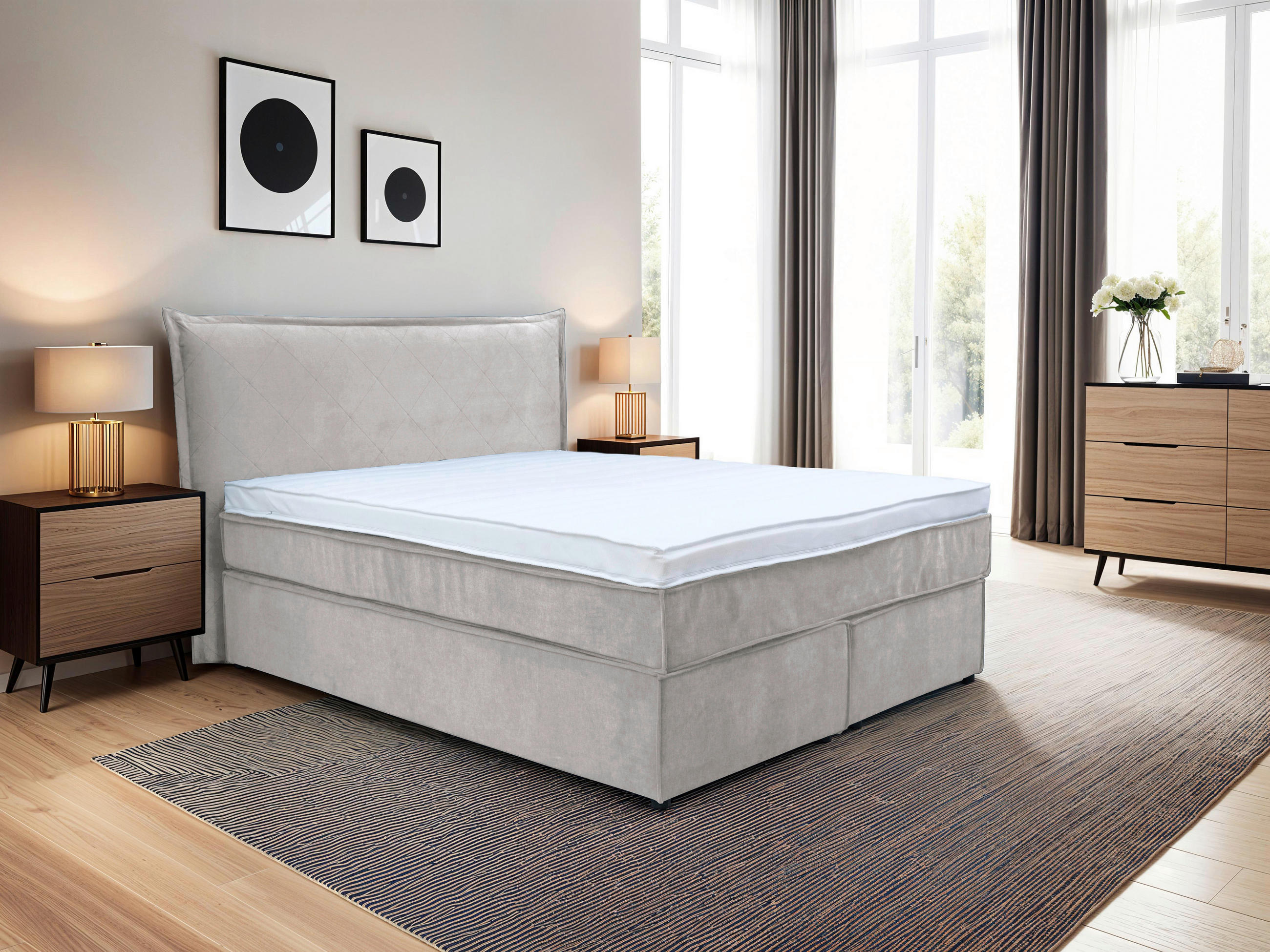BOXSPRINGBETT 140/200 cm  in Hellgrau  - Hellgrau/Schwarz, Konventionell, Kunststoff/Textil (140/200cm) - Boxxx